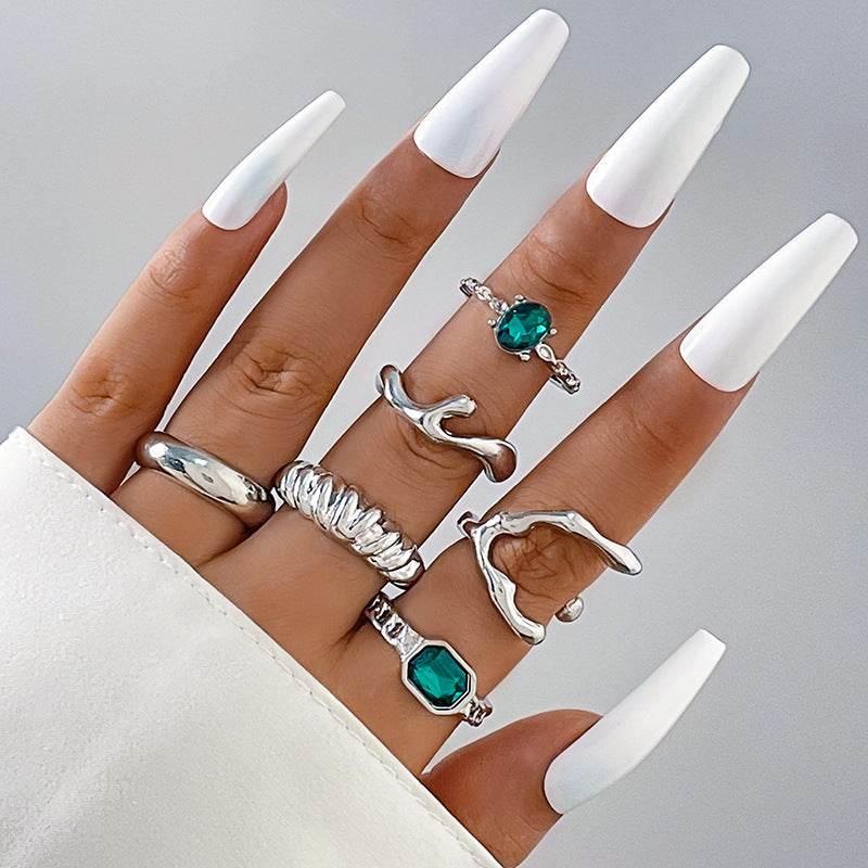 Buycenter Color Diamond Four-Piece Ring Set - Stylish Alloy Geometry - Buy Center