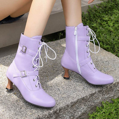 Comfortable Mid Heel Women's Boots - Lace-Up, Plus Size Fashionable Style - Buy Center