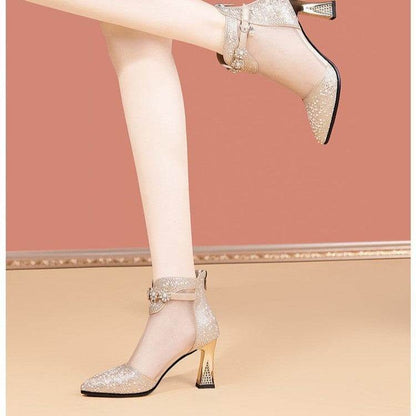 Buycenter Women's Mid Heel Chunky Shoes - Stylish Back Zipper Pumps - Buy Center