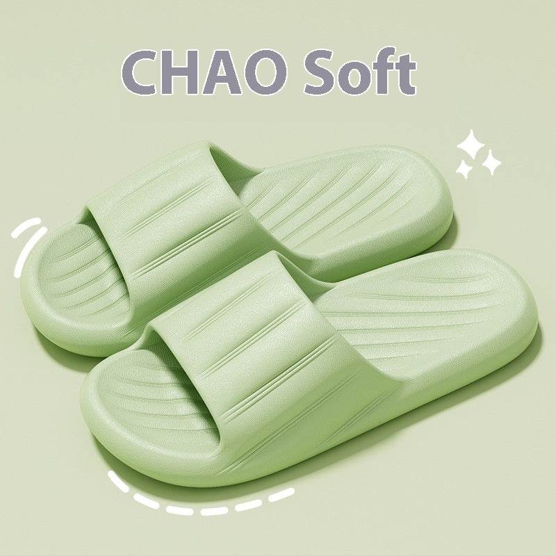 Fashion Solid Color Striped Slippers - Non-slip Thick Bottom for Couples - Buy Center