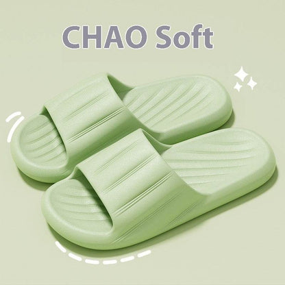 Fashion Solid Color Striped Slippers - Non-slip Thick Bottom for Couples - Buy Center