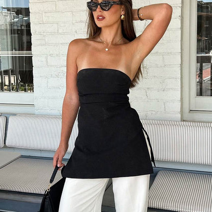 Irregular Fashion Tube Top Vest - Trendy Black & White Cotton Blazer - Buy Center