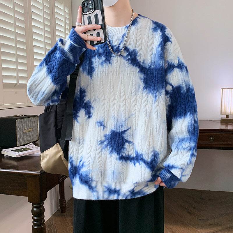 Men's Casual Long Sleeve Sweater in Blue, White, and Purple - Stylish Comfort - Buy Center