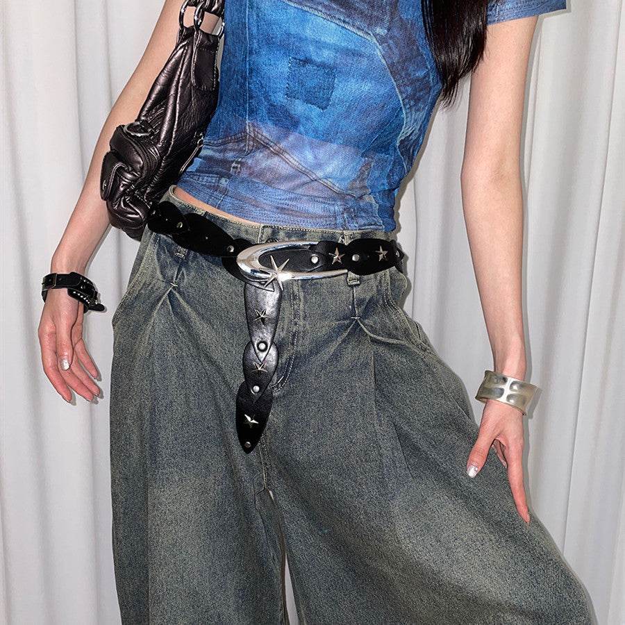 Design Sense Niche XINGX Women's Wide Belt - Geometric PU Leather Style - Buy Center