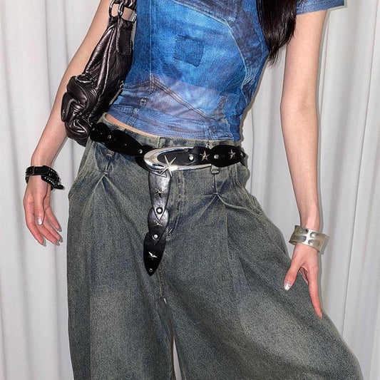 Design Sense Niche XINGX Women's Wide Belt - Geometric PU Leather Style - Buy Center