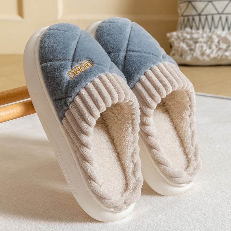 Men's Rhombic Plush Slippers - Winter Warm, Non-Slip Comfort Shoes - Buy Center