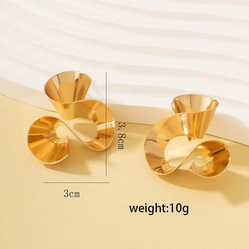 Simple Retro Geometric Ruffled Skirt Earrings - Gold Alloy for Women - Buy Center