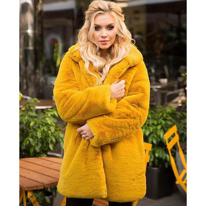 Buycenter Stand-Up Collar Winter Faux Fur Coat - Mid-Length, Loose Fit - Buy Center