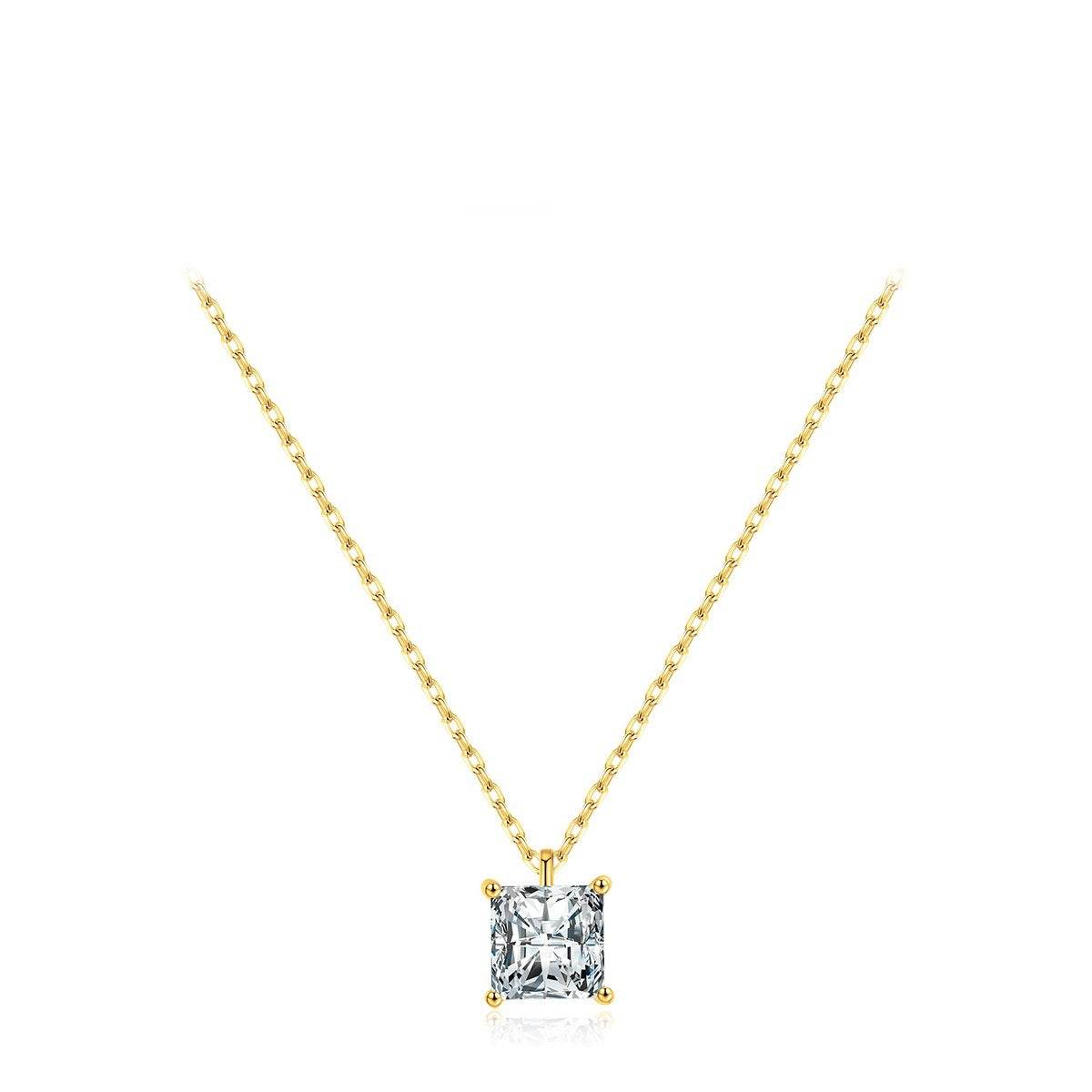 BuyCenter Sterling Silver Geometric Necklace - Shiny Square Zircon Pendant - Buy Center