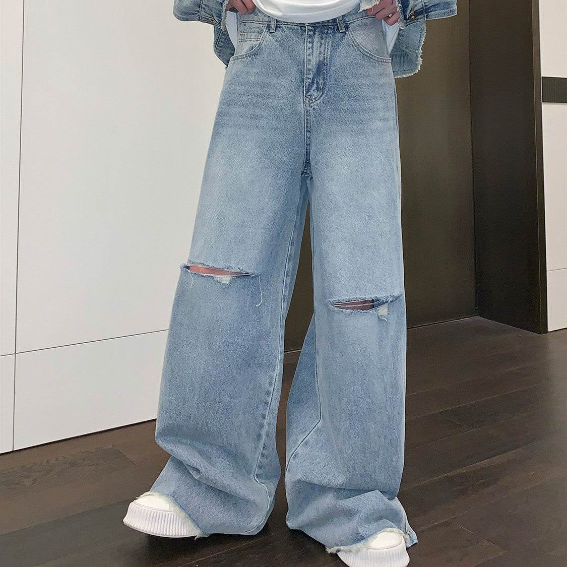 Buycenter Loose Straight Casual Trousers - Wide Leg, Blue & Black Options - Buy Center