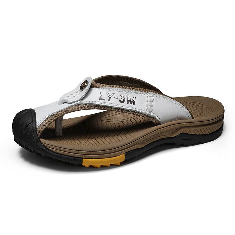 Buycenter Men's Casual Leather Slippers - Summer Beach Flip Flops - Buy Center