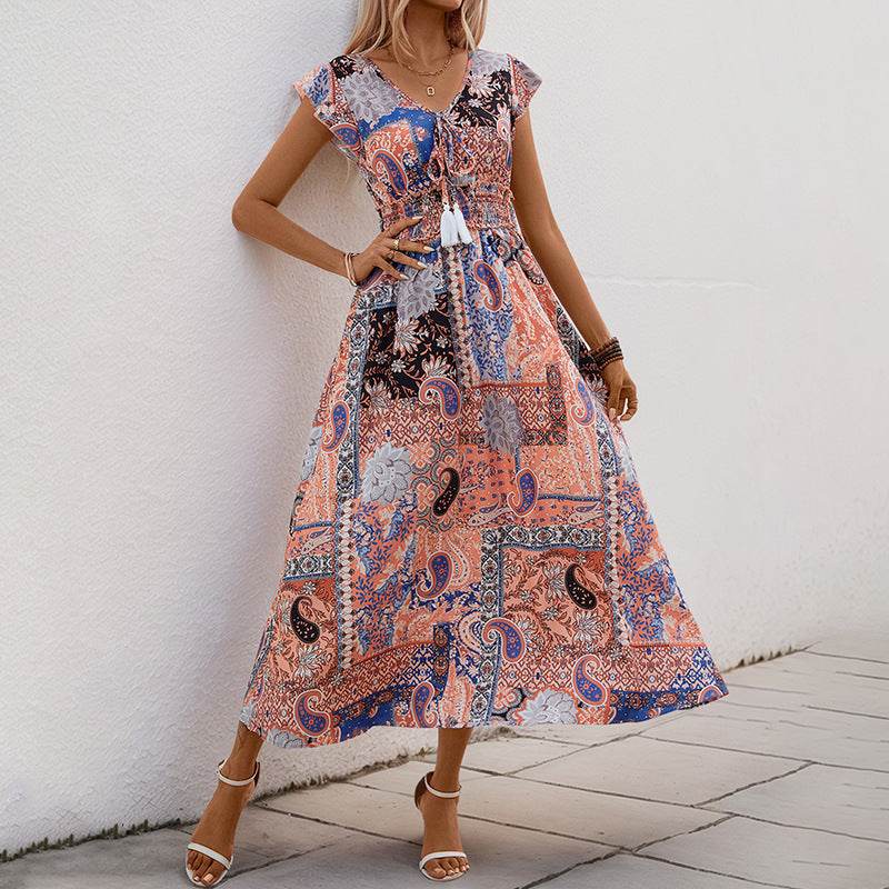 Elegant Summer A-Line Dress - European American Style in Light Brown - Buy Center