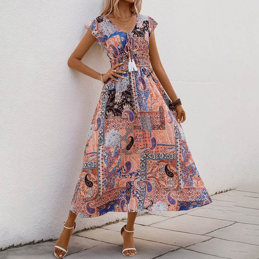 Elegant Summer A-Line Dress - European American Style in Light Brown - Buy Center