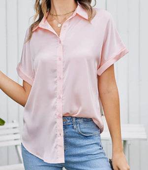 Buycenter Multicolor Silk Satin Shirt - Casual Short Sleeve Top - Buy Center