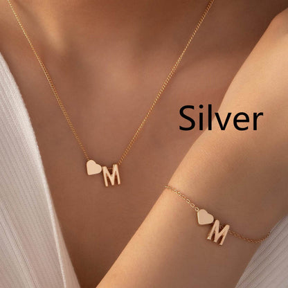 Buy Center Heart-Shaped Minimalist Necklace & Bracelet Set - Gold Alloy - Buy Center