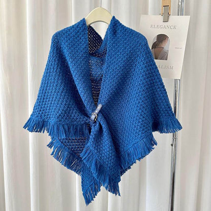 Monochrome Tassel Cape & Shawl - Stylish Warm Neck Protector for Women - Buy Center