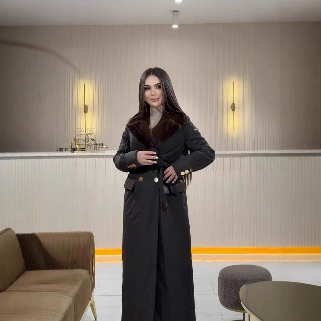 Women's Long Cotton Jacket - Chic Lace-Up Collar for Stylish Comfort - Buy Center