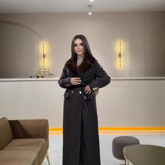 Women's Long Cotton Jacket - Chic Lace-Up Collar for Stylish Comfort - Buy Center