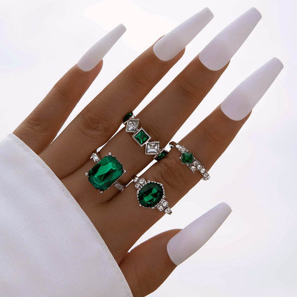 Buycenter Color Diamond Four-Piece Ring Set - Stylish Alloy Geometry - Buy Center