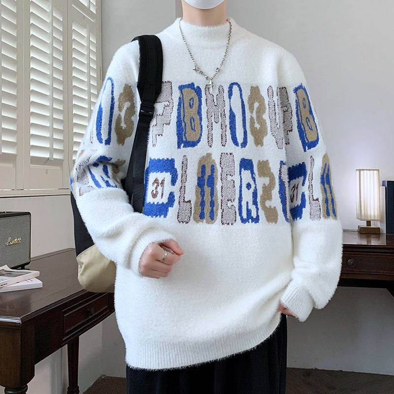 Men's Thickened Mink Fur Sweater - Loose Fit, Half-High Collar Style - Buy Center