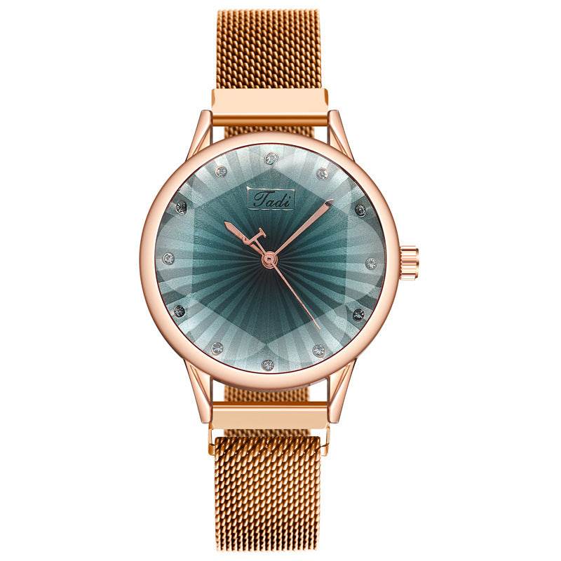 Women's Striped Diamond Mesh Watch - Casual Quartz Style with Magnetic Buckle - Buy Center