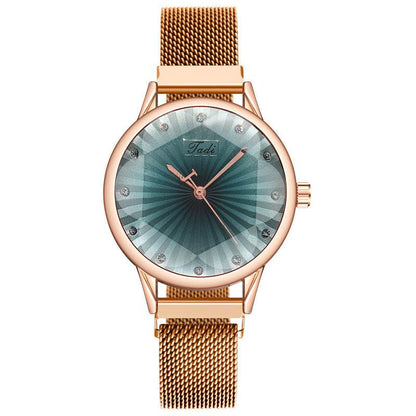 Women's Striped Diamond Mesh Watch - Casual Quartz Style with Magnetic Buckle - Buy Center