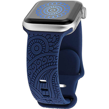 Laser Carved Silicone Strap - Cashew Print for Apple Watches 38-49mm - Buy Center