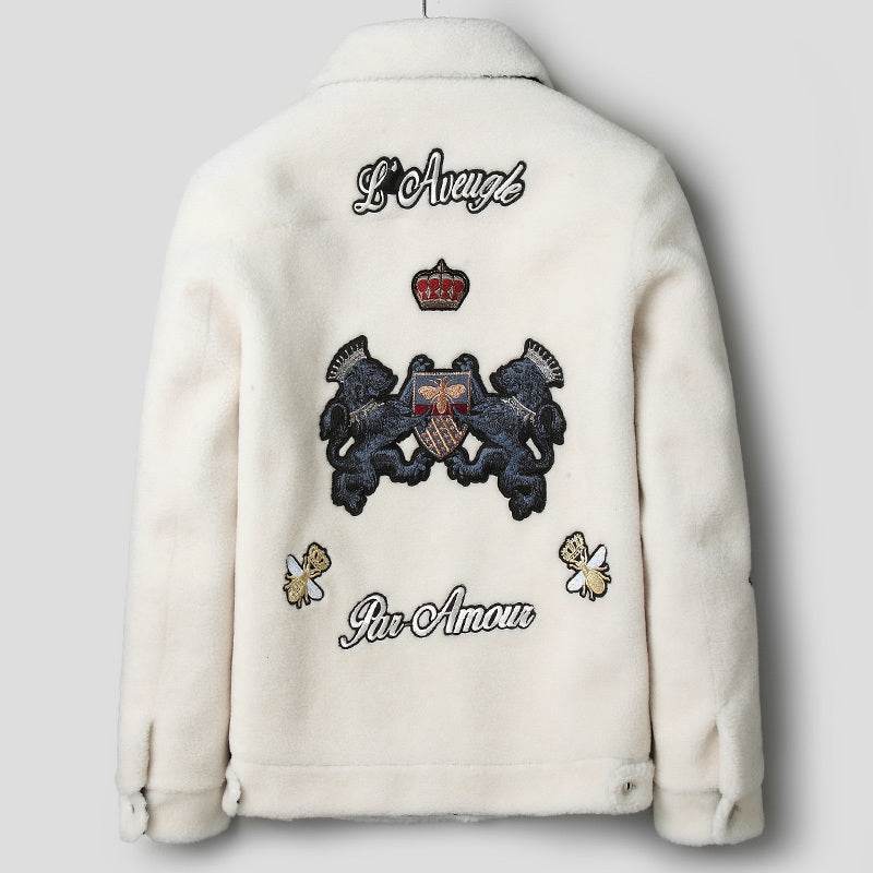 Fashionable White Grain Lamb Fur Jacket - Genuine Leather M-5XL Sizes - Buy Center