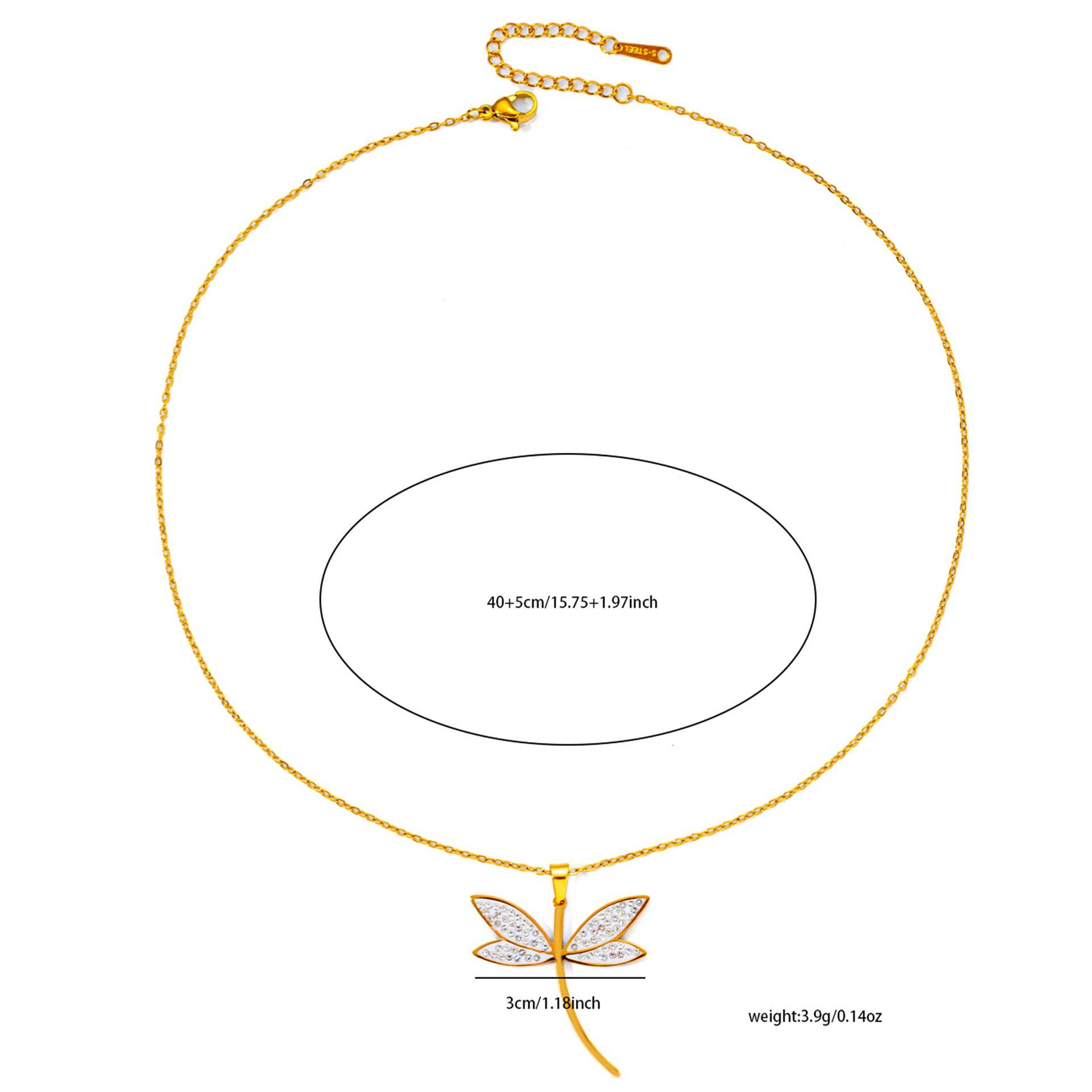 Dragonfly Titanium Steel Necklace & Earrings Set - Sparkling Zircon Elegance - Buy Center