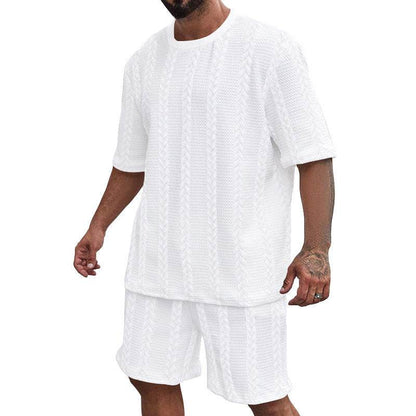 Buycenter Men's Fashion Shorts Suit - Casual Cotton Blend, Short Sleeve - Buy Center