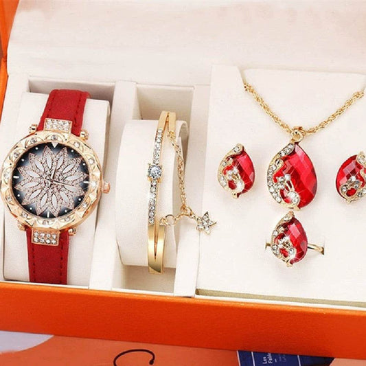 Buycenter Women's 5-Piece Jewelry Set - Watch, Bracelet, Ring & Earrings - Buy Center
