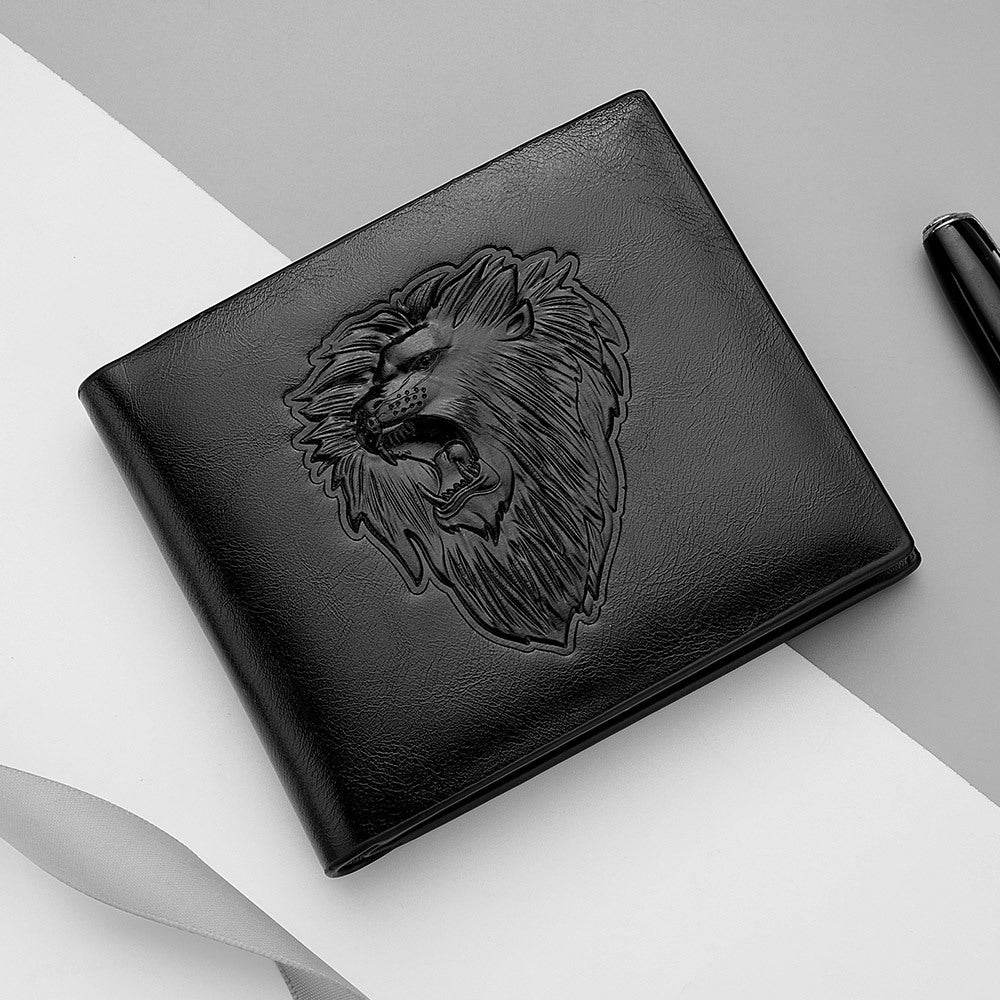 Men's Zipper Wallet - Lion Embossed Pattern, Stylish & Secure Design - Buy Center
