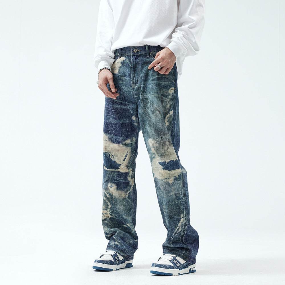 Buycenter Men's Straight Ripped Jeans - Casual Fashion Trousers - Buy Center