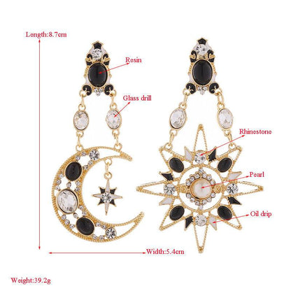 Retro Rhinestone Pearl Earrings - Exaggerated Moon Design for Women - Buy Center