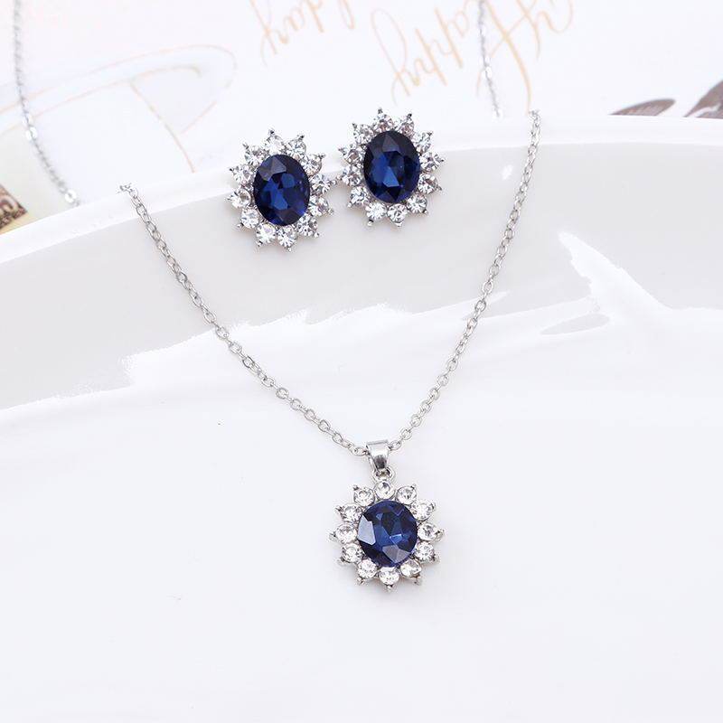 Buy Center Sapphire Necklace & Sunflower Zircon Earrings Jewelry Set - Buy Center