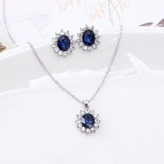 Buy Center Sapphire Necklace & Sunflower Zircon Earrings Jewelry Set - Buy Center
