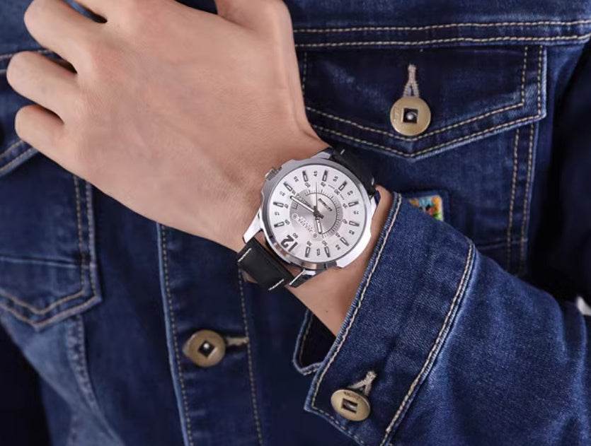 Fashion Calendar Week Quartz Men's Watch - Elegant 41mm Dial, Leather Strap - Buy Center