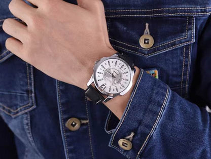 Fashion Calendar Week Quartz Men's Watch - Elegant 41mm Dial, Leather Strap - Buy Center