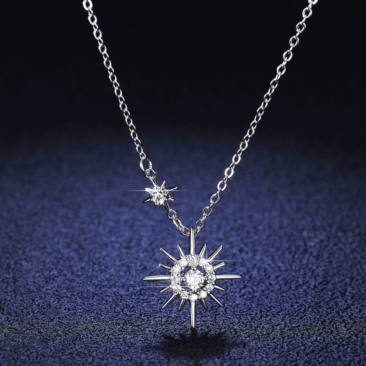 Buycenter 925 Silver Moissanite Star Moon Necklace - Korean Style Jewelry - Buy Center