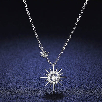 Buycenter 925 Silver Moissanite Star Moon Necklace - Korean Style Jewelry - Buy Center