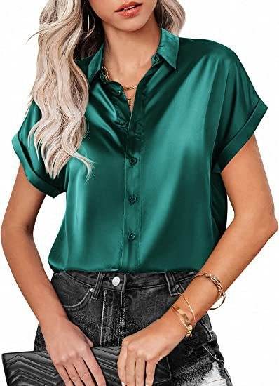 Buycenter Multicolor Silk Satin Shirt - Casual Short Sleeve Top - Buy Center