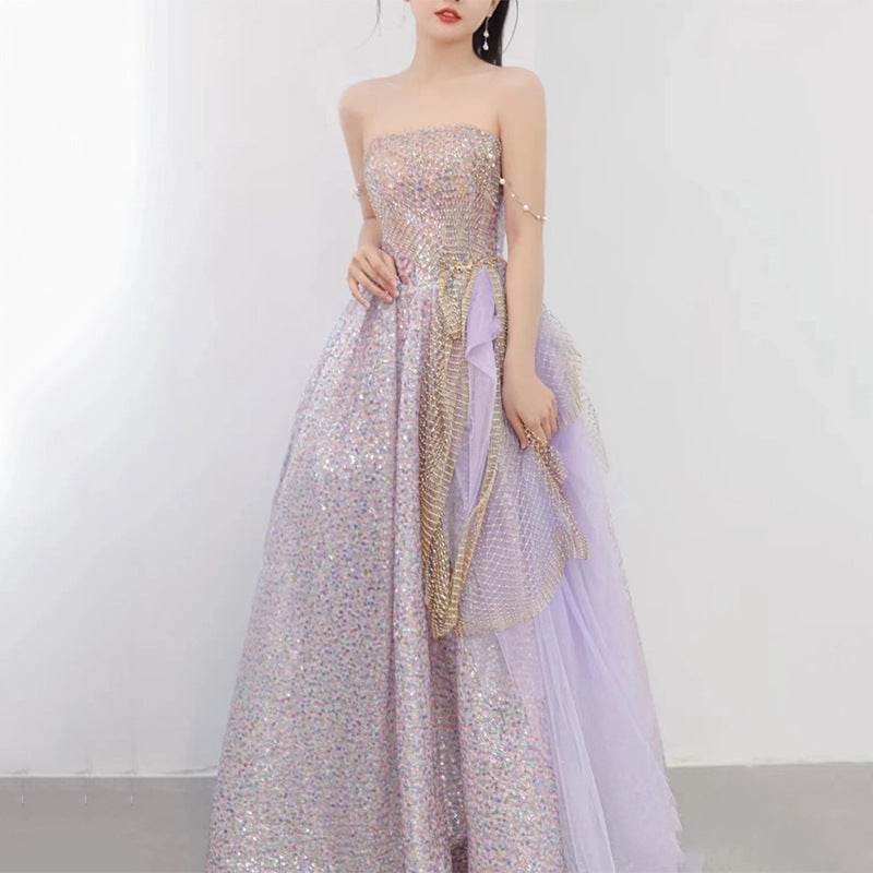 Light Purple Evening Dress - Stylish Host Star Sky Toast Suit - Buy Center