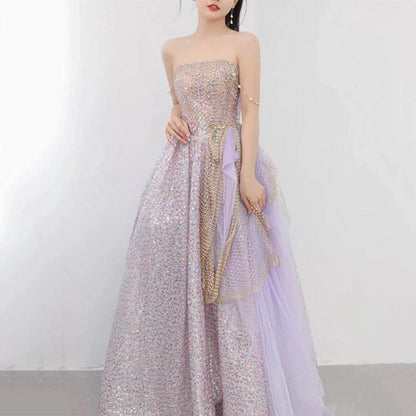 Light Purple Evening Dress - Stylish Host Star Sky Toast Suit - Buy Center