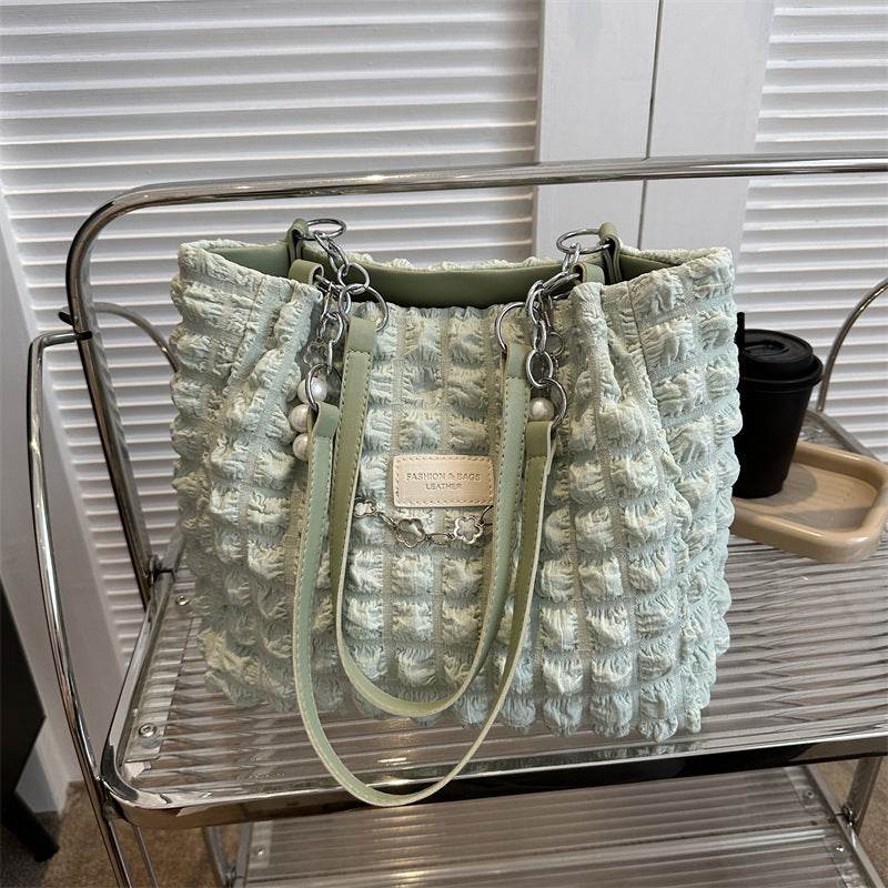 Buycenter Simple Pleated Shoulder Bag - Urban Soft Nylon Tote - Buy Center