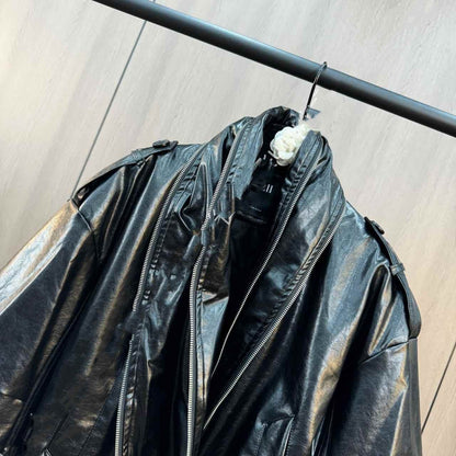 Buy Center Cuffed Collar PU Leather Jacket - Warm Cotton Padded for Winter - Buy Center