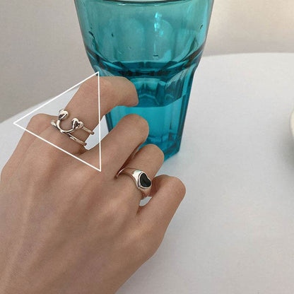 Fashionable Heart Dollar Smiling Face Ring - Adjustable Silver Plated Design - Buy Center