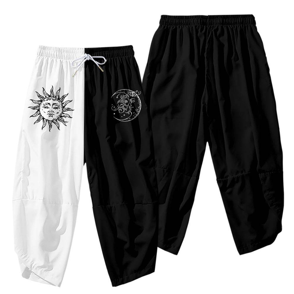 Men's 3D Creative Printed Cropped Pants - Stylish Sun & Moon Design - Buy Center