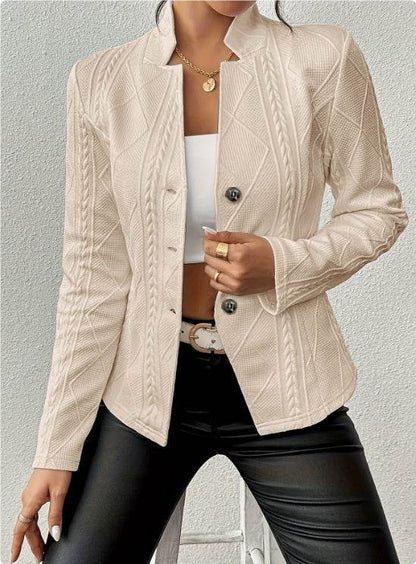 Buycenter Women's Button Pattern Suit Jacket - Stylish Long Sleeve Blazer - Buy Center