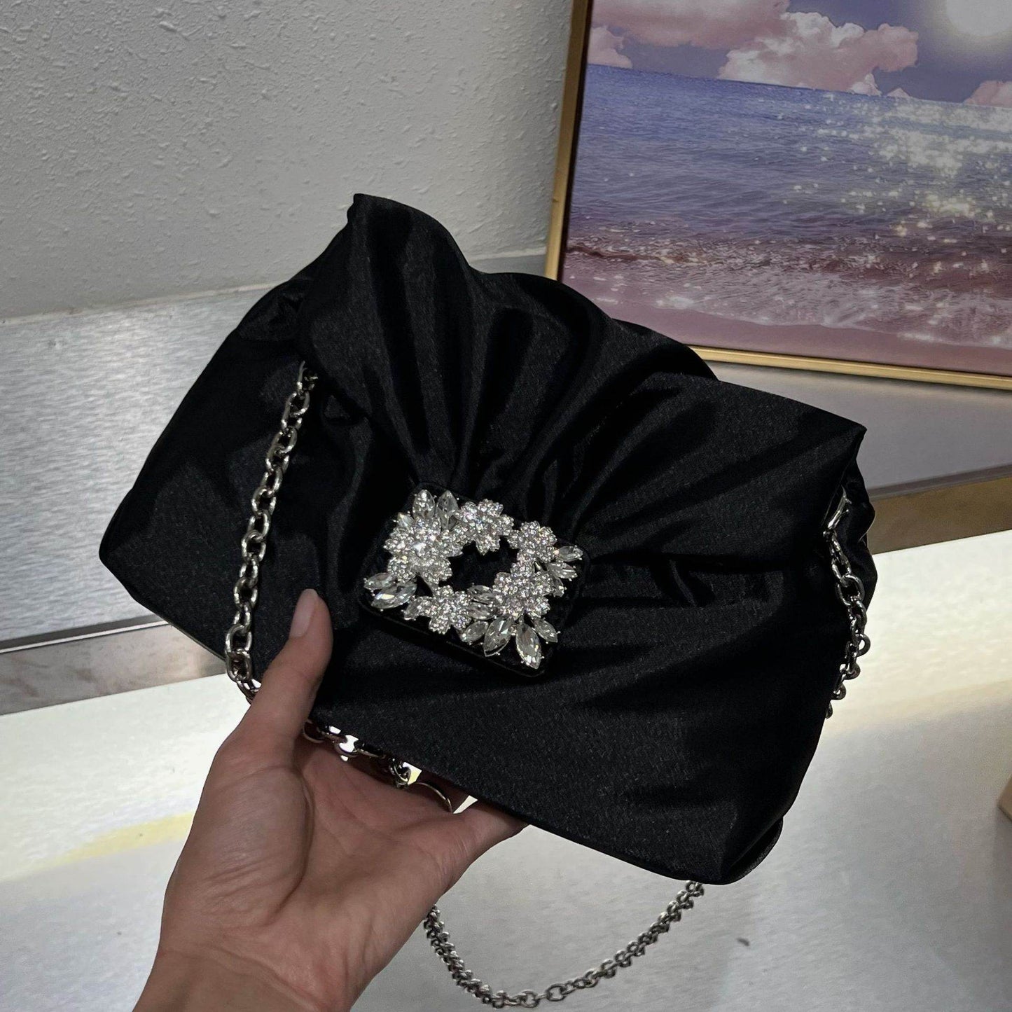 Vintage Crumpled Silk Diamond Small Square Bag - Elegant Evening Accessory - Buy Center