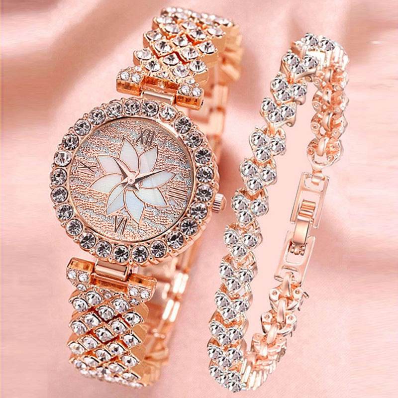 Center Diamond-Embedded Starry Sky Bracelet Watch for Women - Rose Gold & Silver - Buy Center